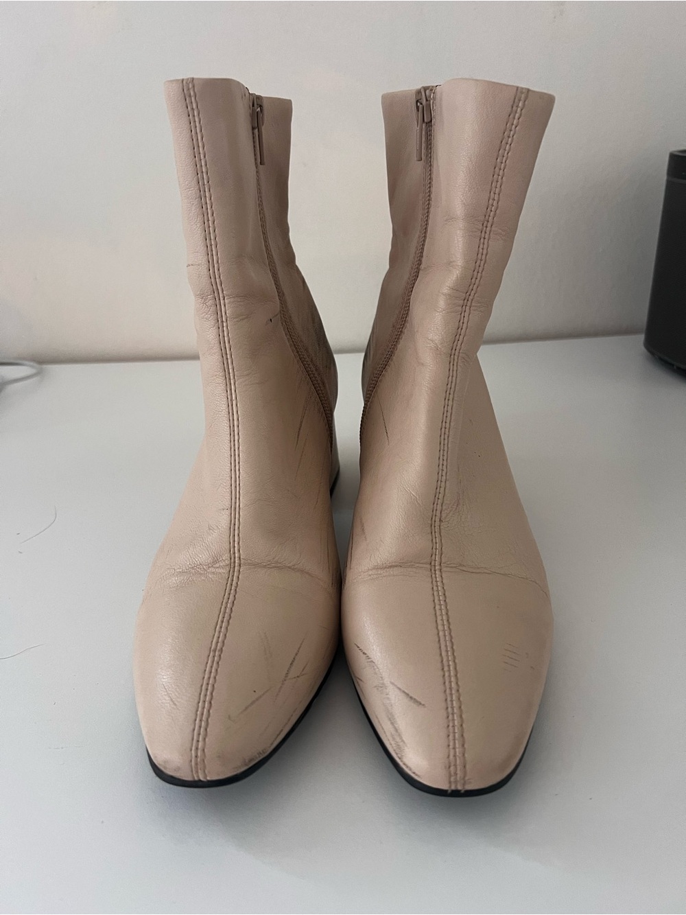 Vagabond Beige Leather Zip Ankle Boots